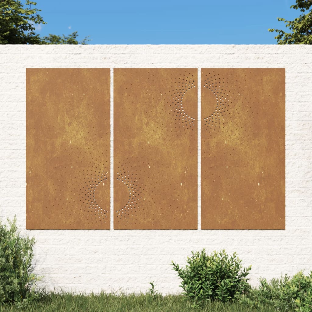 vidaXL Garden Wall Decorations 3 pcs 105x55 cm Corten Steel Sun Design at Willow and Wine!