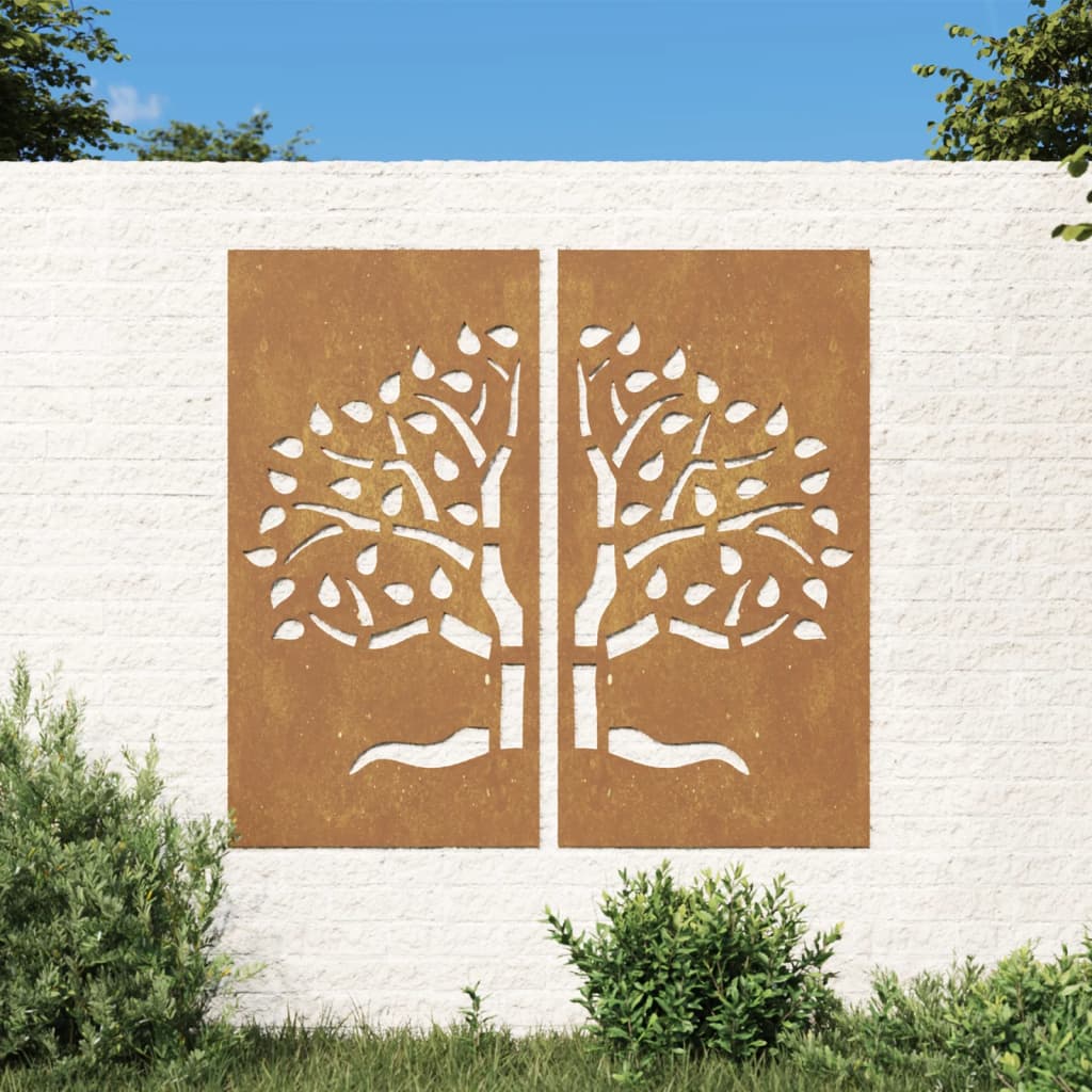 vidaXL Garden Wall Decorations 2 pcs 105x55 cm Corten Steel Tree Design at Willow and Wine!