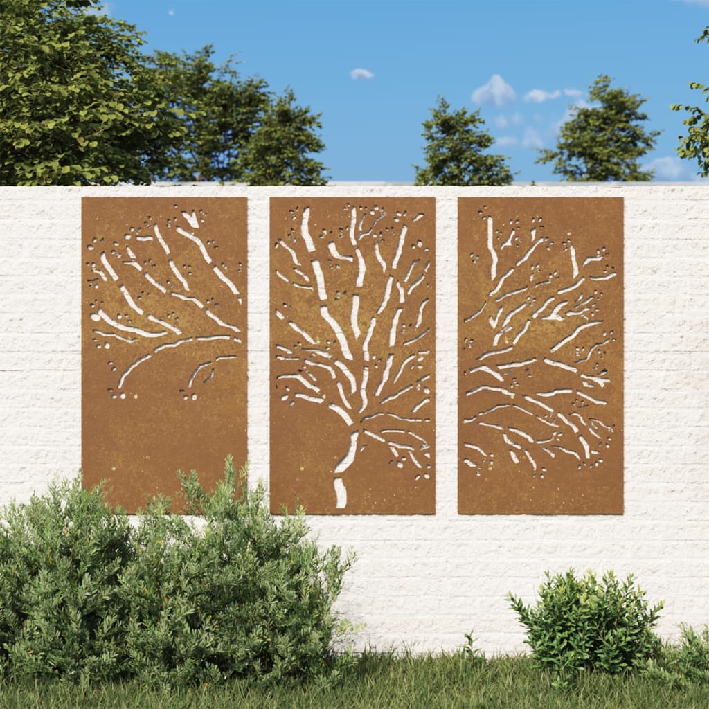 vidaXL Garden Wall Decorations 3 pcs 105x55 cm Corten Steel Tree Design at Willow and Wine!