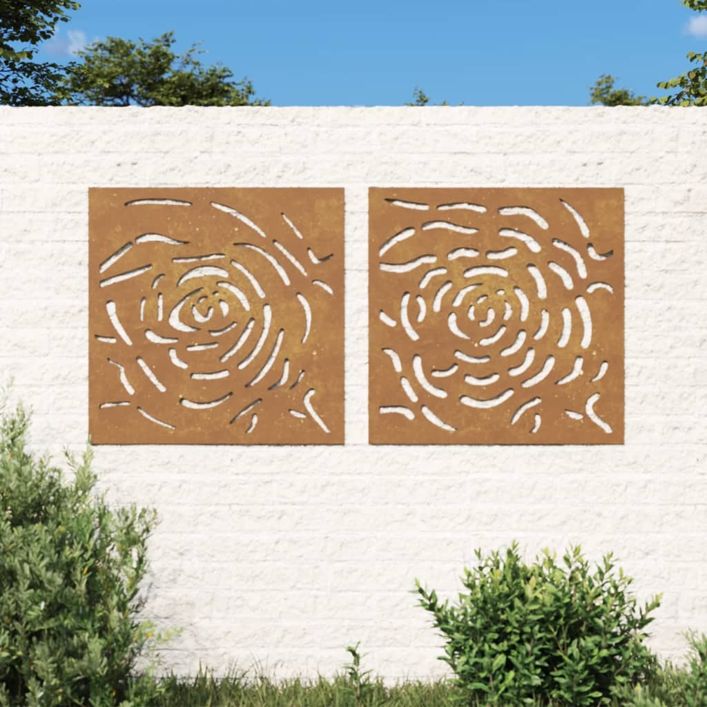 vidaXL Garden Wall Decorations 2 pcs 55x55 cm Corten Steel Rose Design at Willow and Wine!