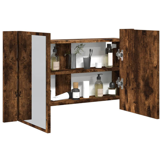 vidaXL LED Bathroom Mirror Cabinet Smoked Oak 80x12x45 cm Acrylic