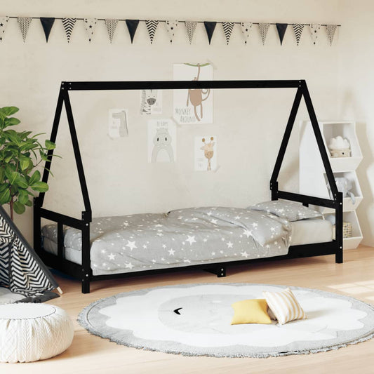 vidaXL Kids Bed Frame Black 80x200 cm Solid Wood Pine at Willow and Wine!