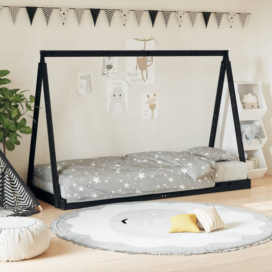 vidaXL Kids Bed Frame Black 80x200 cm Solid Wood Pine at Willow and Wine!