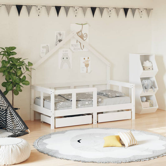 vidaXL Kids Bed Frame with Drawers White 70x140 cm Solid Wood Pine at Willow and Wine!