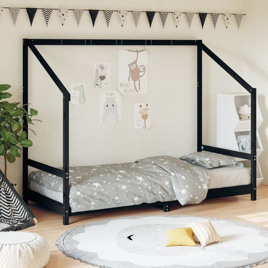 vidaXL Kids Bed Frame Black 90x200 cm Solid Wood Pine at Willow and Wine!