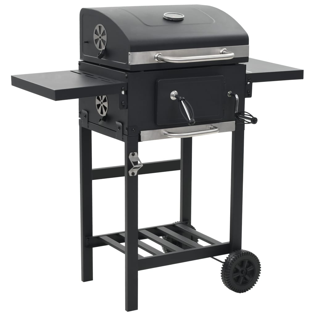 vidaXL Charcoal-Fueled BBQ Grill with Bottom Shelf Black at Willow and Wine!