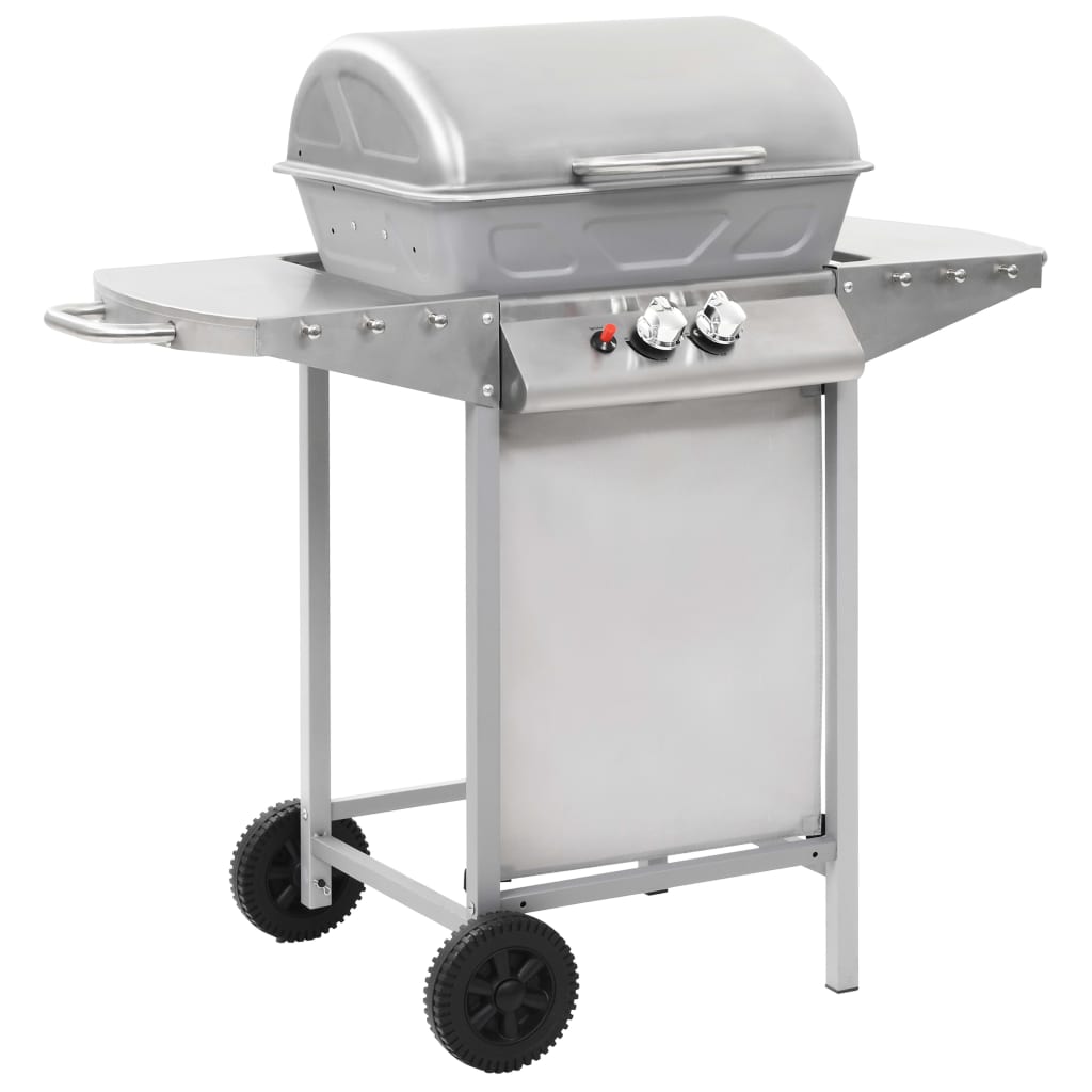 vidaXL Gas BBQ Grill with 2 Cooking Zones Silver Stainless Steel at Willow and Wine!