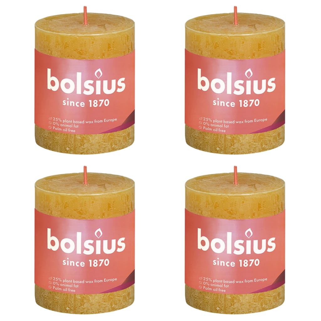 bolsius-rustic-pillar-candles-shine-8-pcs-100x50-mm-honeycomb-yellow At Willow and Wine