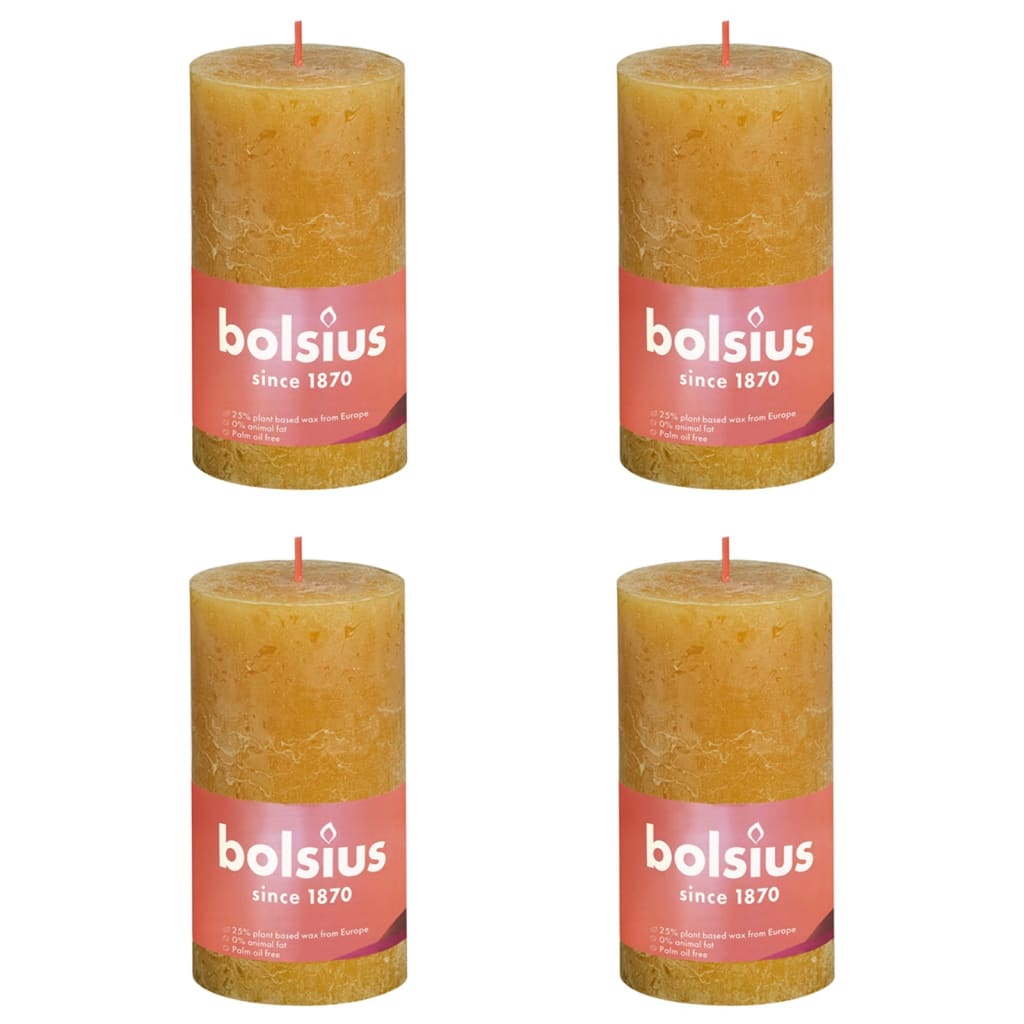 bolsius-rustic-pillar-candles-shine-8-pcs-100x50-mm-honeycomb-yellow At Willow and Wine