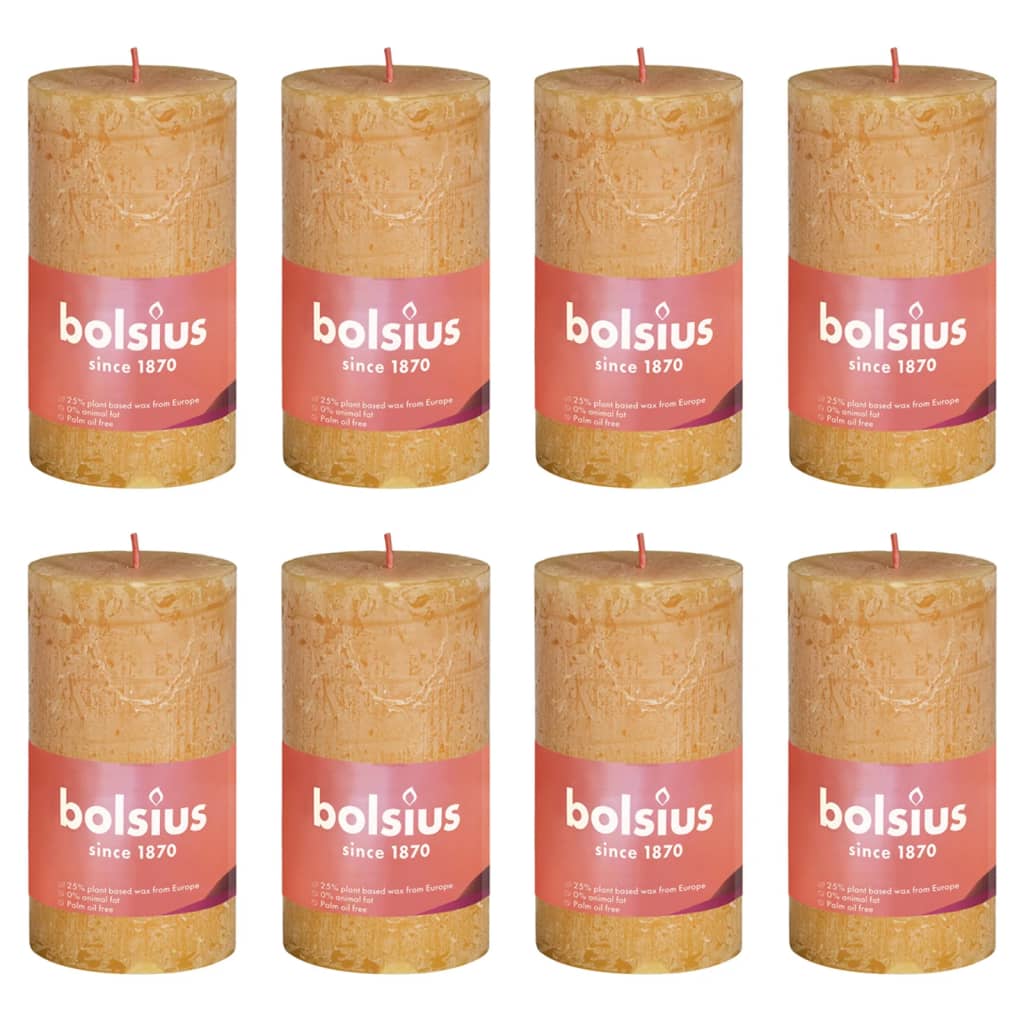 bolsius-rustic-pillar-candles-shine-8-pcs-100x50-mm-honeycomb-yellow At Willow and Wine