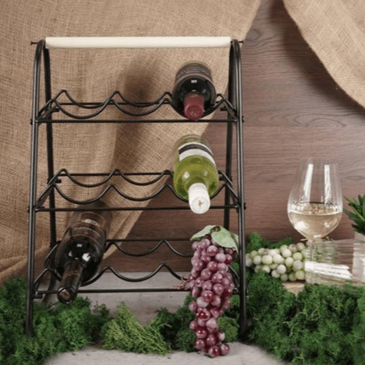 home-styling-wine-rack-for-9-bottles-metal-black-and-natural At Willow and Wine