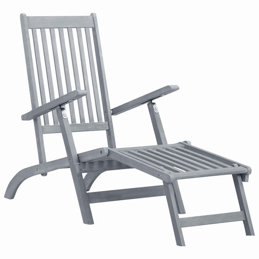 vidaXL Outdoor Deck Chair with Footrest Grey Wash Solid Acacia Wood at Willow and Wine!