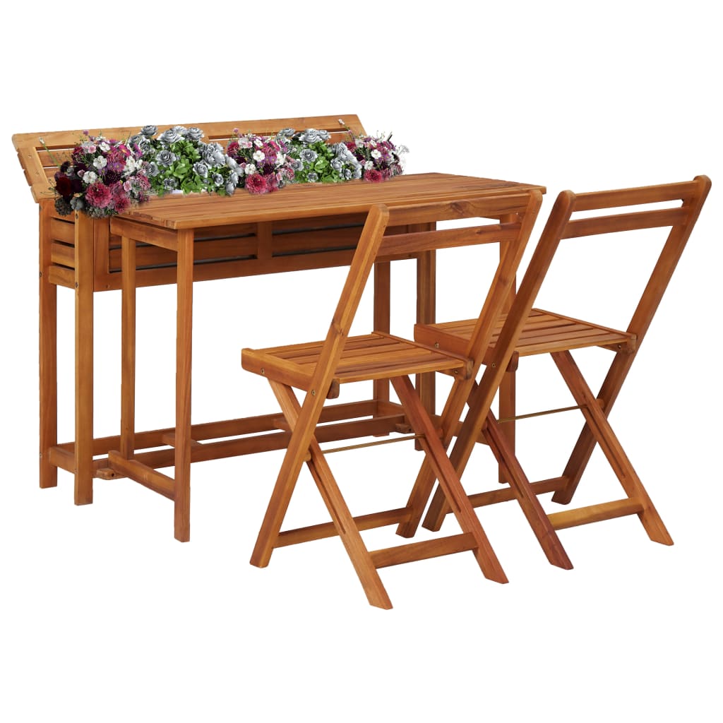 vidaXL Garden Planter Table with 2 Bistro Chairs Solid Acacia Wood at Willow and Wine!