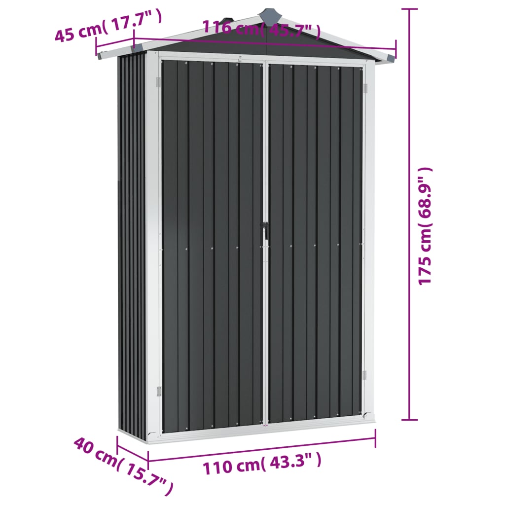 Garden Shed Anthracite 116x45x175 cm Galvanised Steel at Willow and Wine!