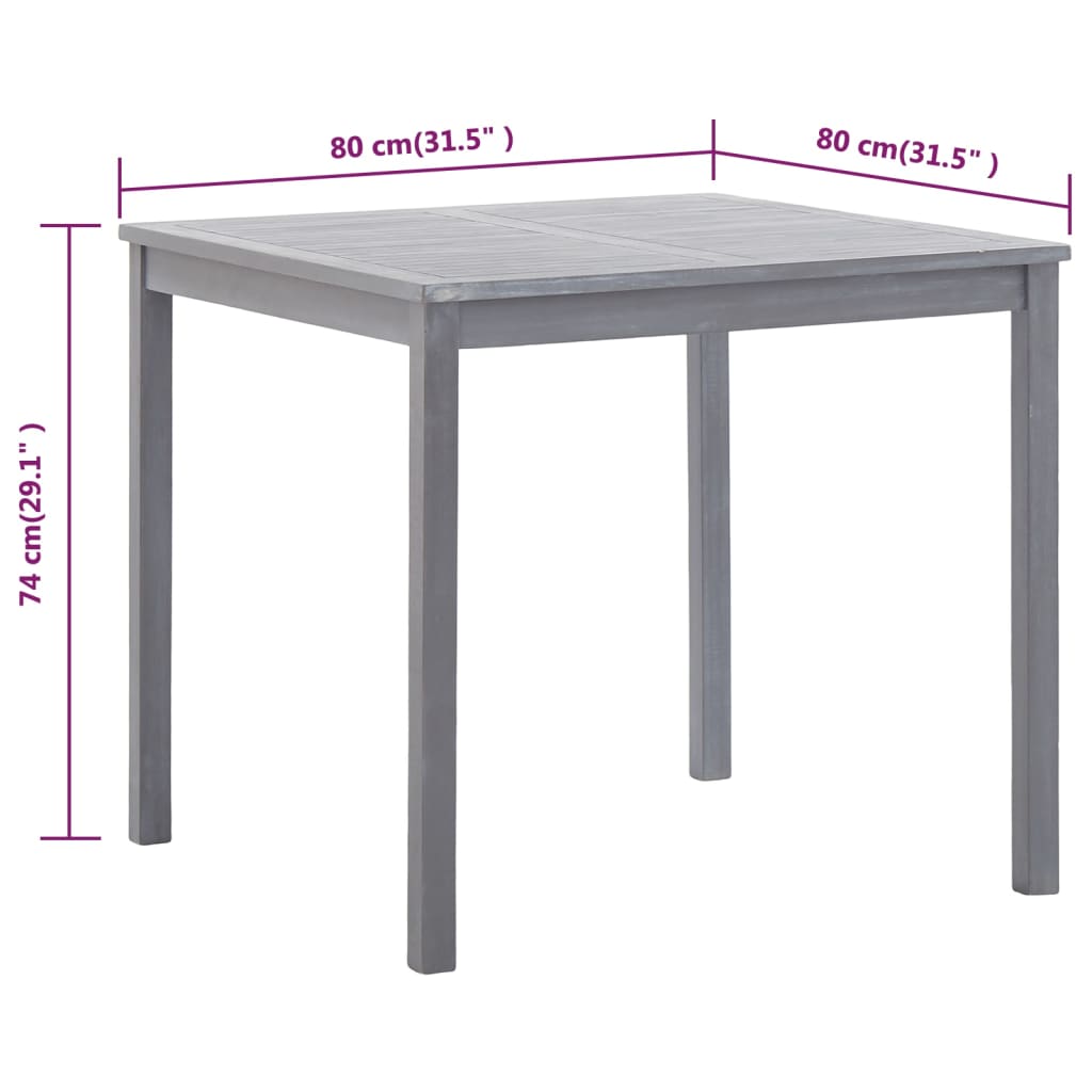 vidaXL Garden Table Grey 80x80x74 cm Solid Acacia Wood