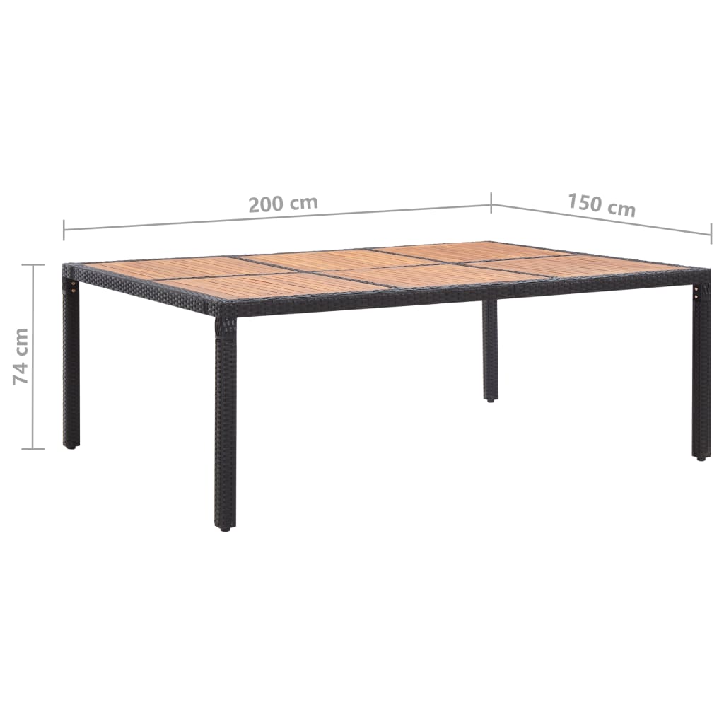 vidaXL Garden Table Black 200x150x74 cm Poly Rattan and Acacia Wood