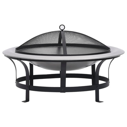 vidaXL Outdoor Fire Pit with Grill Stainless Steel 76 cm at Willow and Wine!