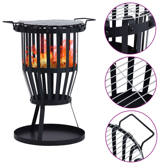 vidaXL Garden Fire Pit Basket with BBQ Grill Steel 47.5 cm at Willow and Wine!