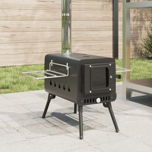 tent-wood-stove-with-chimney-and-foldable-legs-black-steel-929686 At Willow and Wine