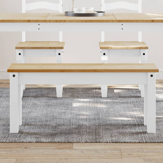 vidaXL Dining Bench Panama White 105x30x45 cm Solid Wood Pine at Willow and Wine!