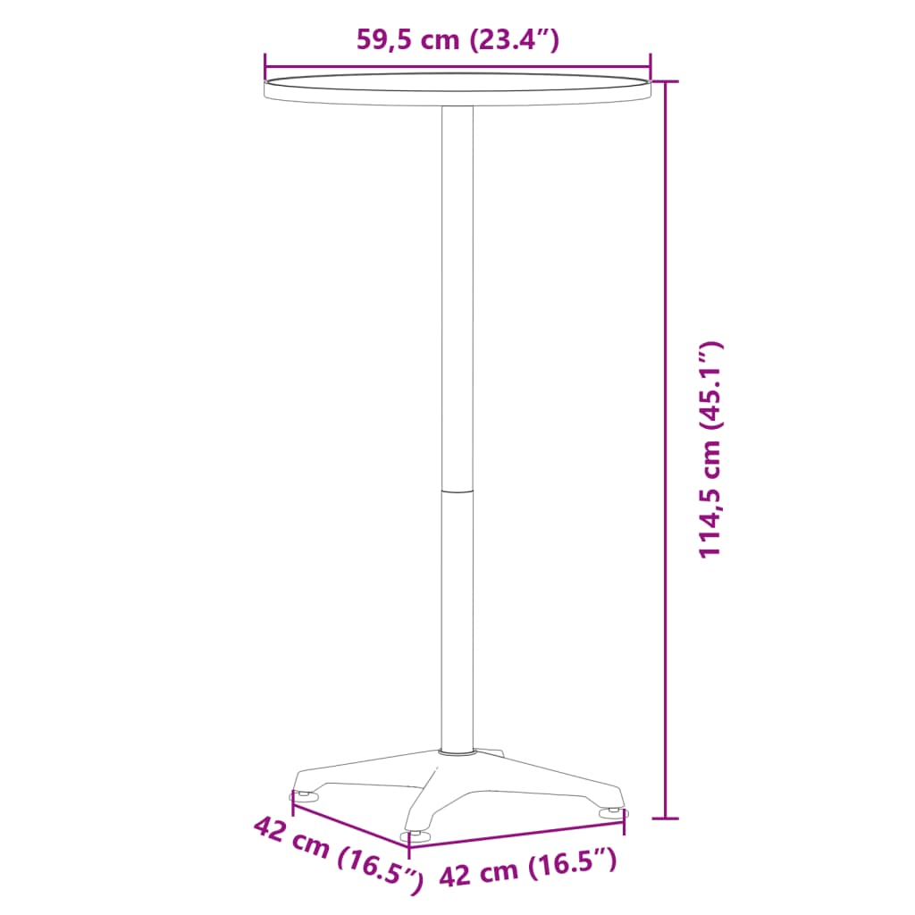 vidaXL Outdoor Bar Table Height Adjustable ��59.5x70/114.5 cm Aluminium