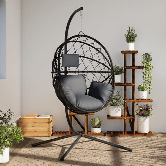 vidaXL Hanging Egg Chair with Stand Anthracite Rattan and Steel