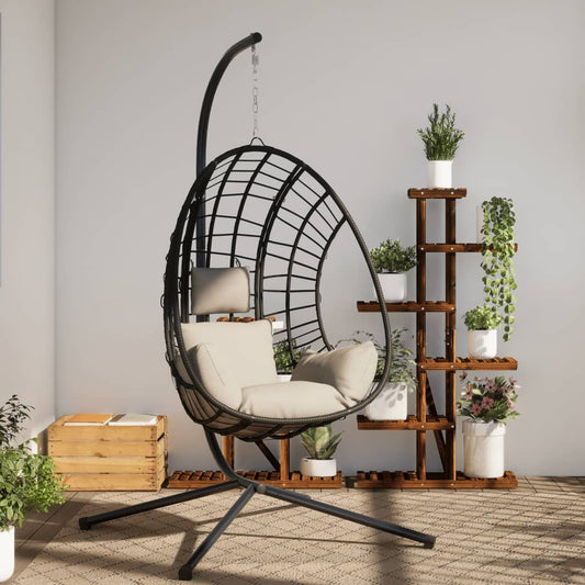 vidaXL Hanging Egg Chair with Stand Beige Rattan and Steel