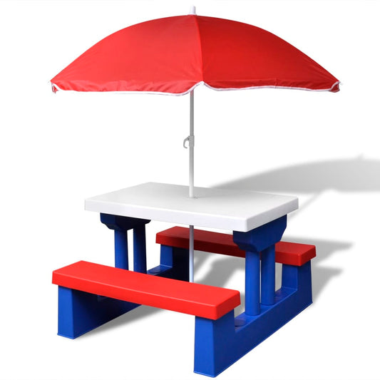 kids-picnic-table-with-benches-and-parasol-multicolour At Willow and Wine