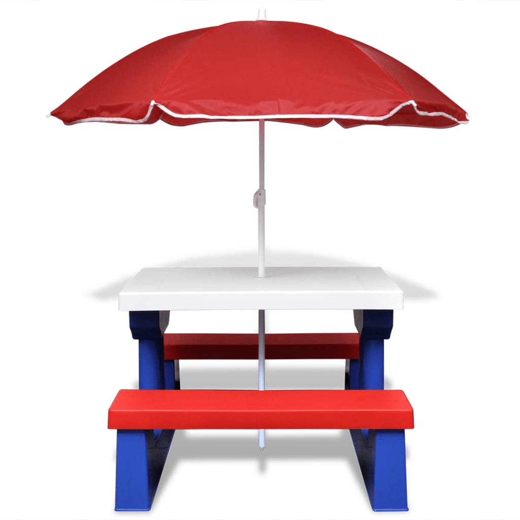 kids-picnic-table-with-benches-and-parasol-multicolour At Willow and Wine