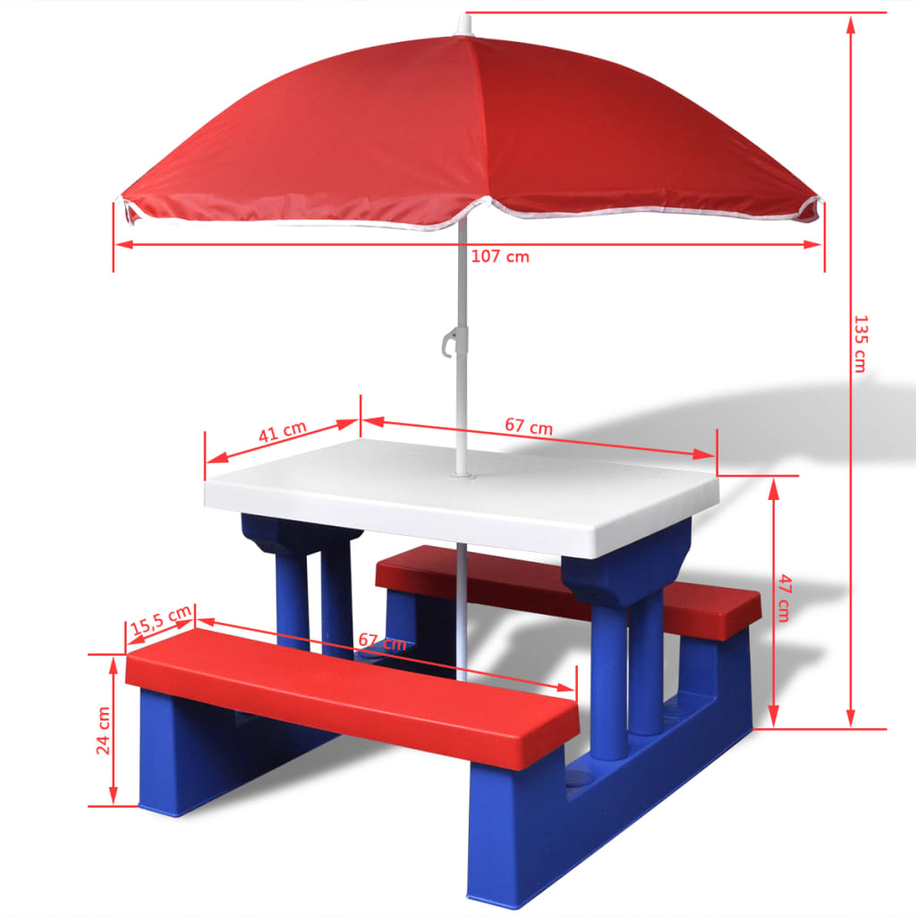 kids-picnic-table-with-benches-and-parasol-multicolour At Willow and Wine