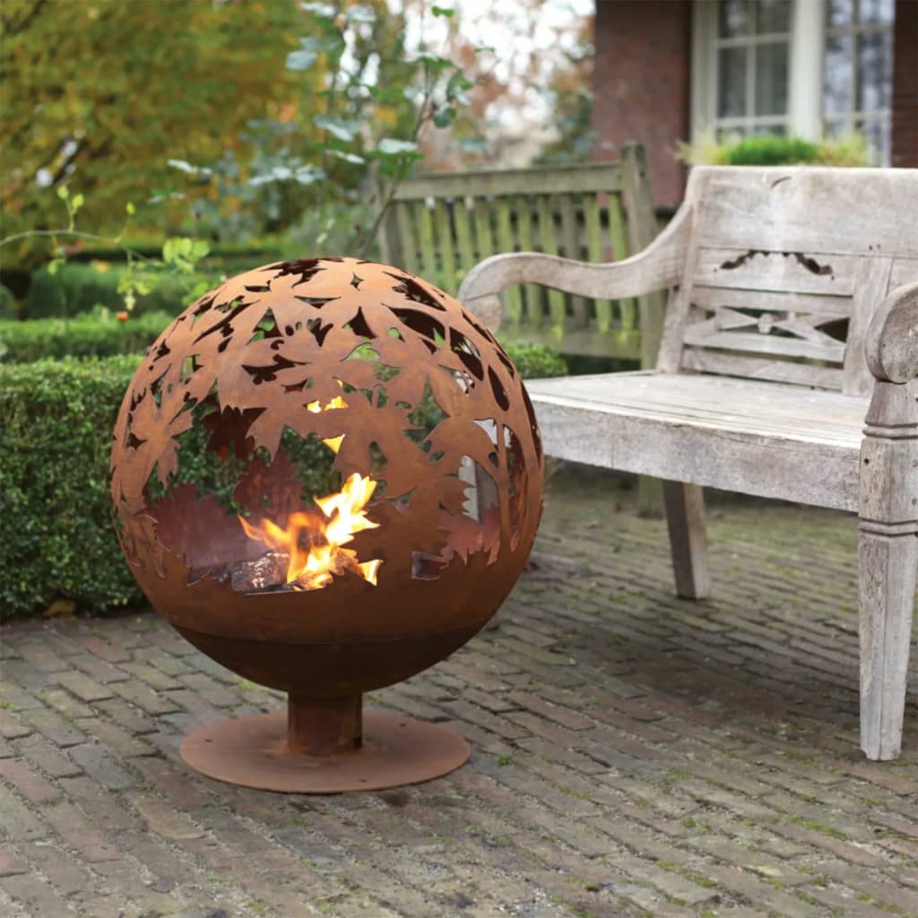 esschert-design-fire-pit-laser-cut-leaves-rust-ff293 At Willow and Wine