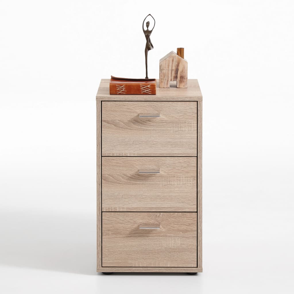 FMD Bedside Cabinet with 3 Drawers Oak