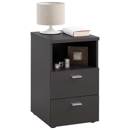 FMD Bedside Cabinet with 2 Drawers and Open Shelf Black