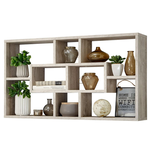 FMD Wall-mounted Shelf Rectangular with 8 Compartments Sand Oak at Willow and Wine!