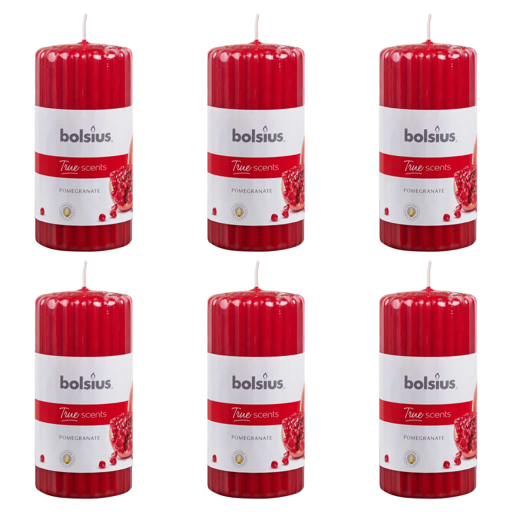 bolsius-ribbed-pillar-scented-candles-6-pcs-120x58-mm-pomegranate At Willow and Wine