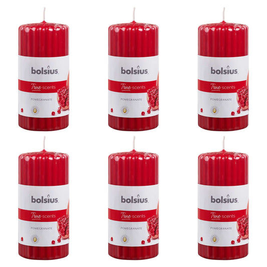 bolsius-ribbed-pillar-scented-candles-6-pcs-120x58-mm-pomegranate At Willow and Wine