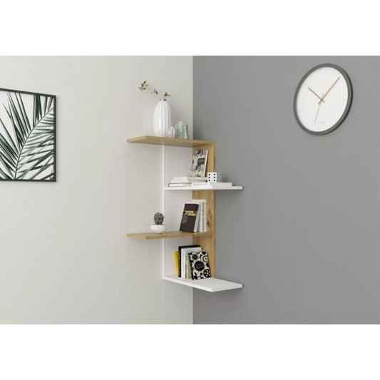 FMD Wall-mounted Corner Shelf White Artisan Oak