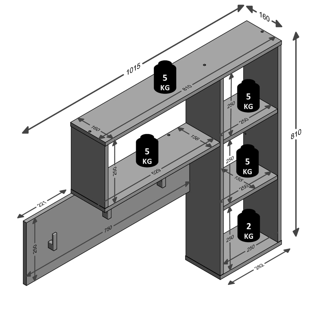 FMD Wall-mounted Coat Rack 4 Open Compartments White at Willow and Wine!