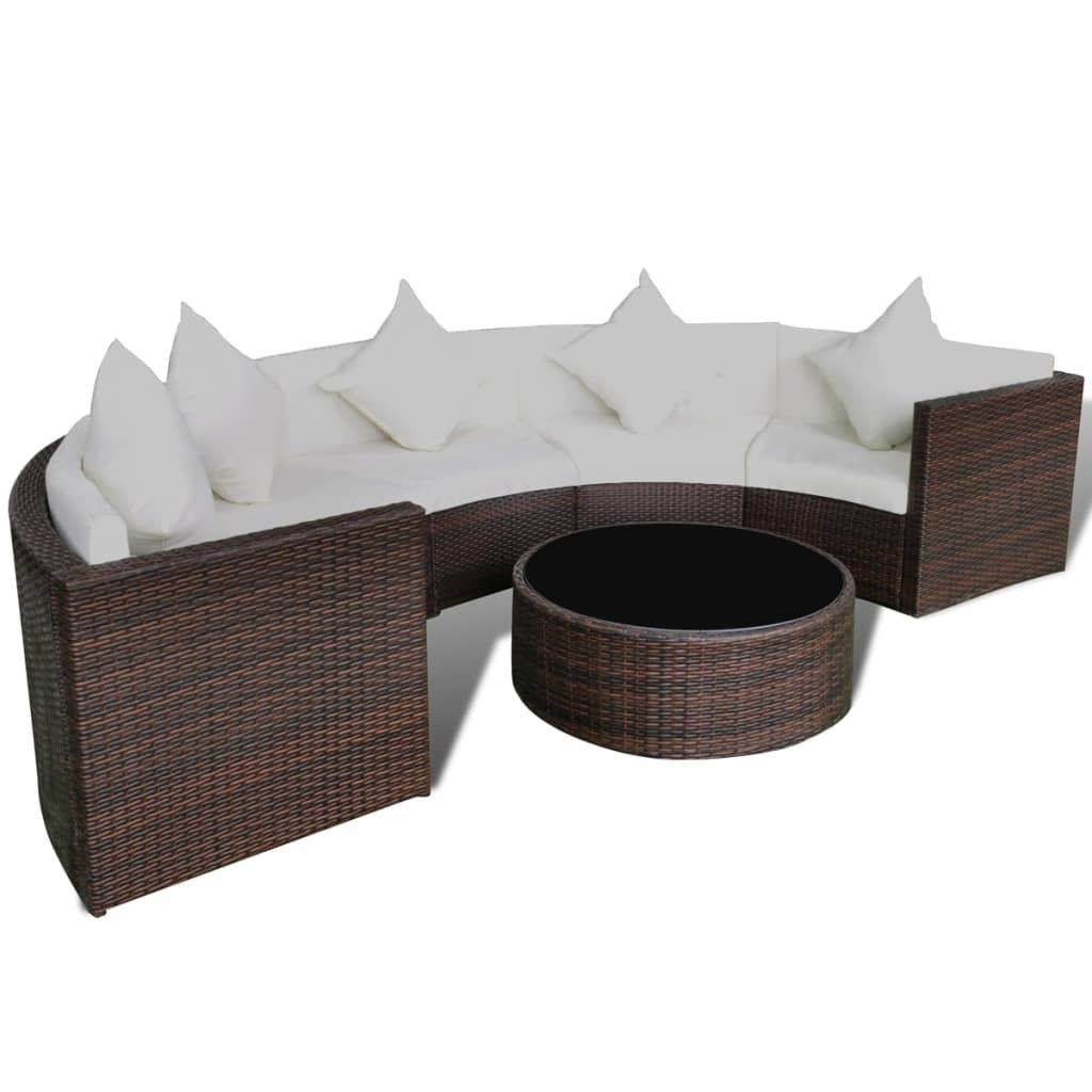 vidaXL 6 Piece Garden Lounge Set with Cushions Poly Rattan Brown