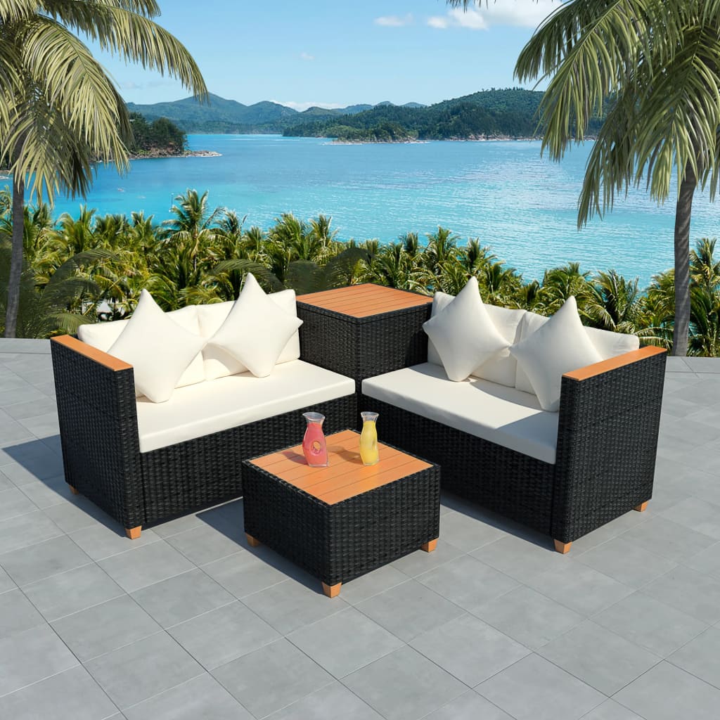 4-piece-garden-lounge-set-with-cushions-poly-rattan-black-1 At Willow and Wine