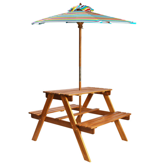 vidaXL Kids Picnic Table with Parasol 79x90x60 cm Solid Acacia Wood at Willow and Wine!