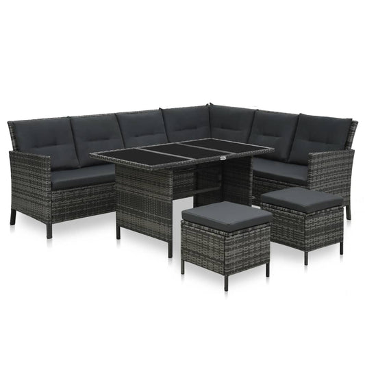 vidaXL 4 Piece Garden Lounge Set with Cushions Poly Rattan Grey at Willow and Wine!