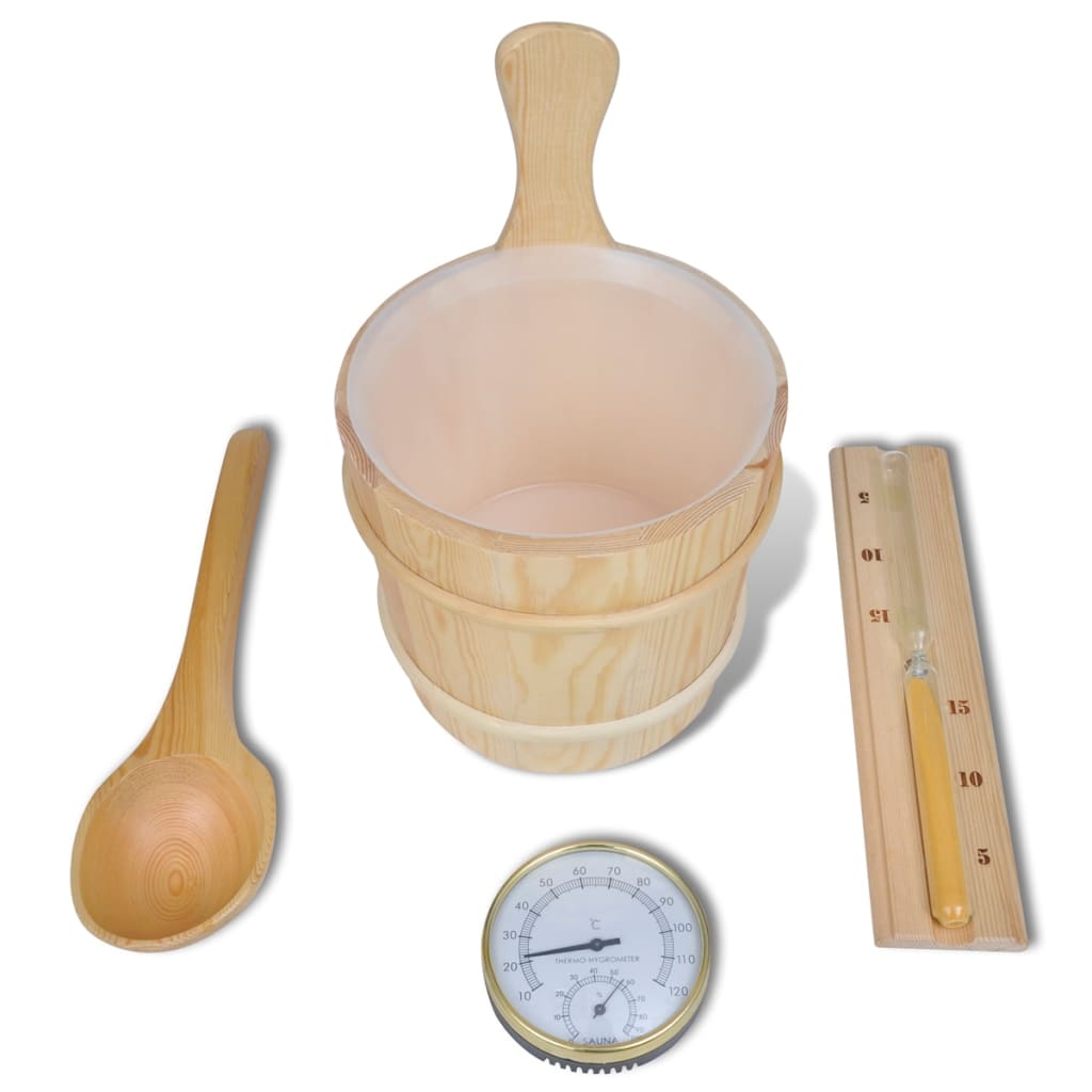 vidaXL 5 Piece Sauna Accessory Bucket Spoon Hourglass Thermo-hygrometer at Willow and Wine!