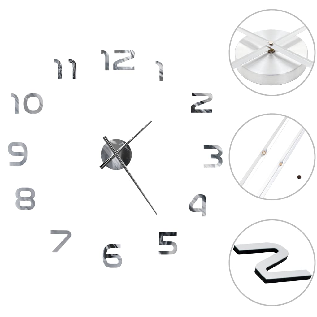 vidaXL 3D Wall Clock Modern Design 100 cm XXL Silver