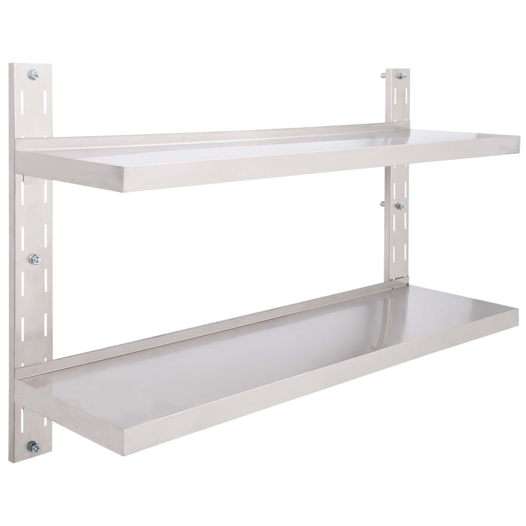 vidaXL 2-Tier Floating Wall Shelf Stainless Steel 120x30 cm