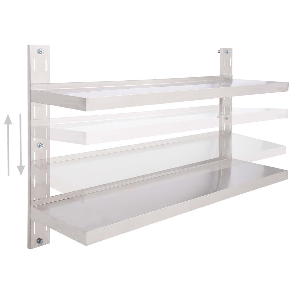 vidaXL 2-Tier Floating Wall Shelf Stainless Steel 120x30 cm