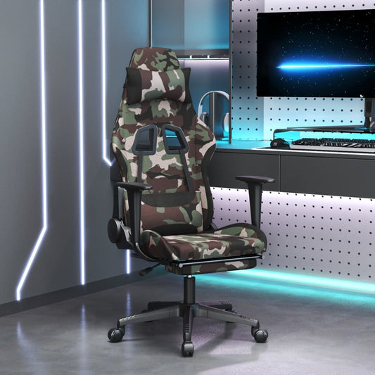 vidaXL Swivel Gaming Chair with Footrest Black and Camouflage Fabric at Willow and Wine!