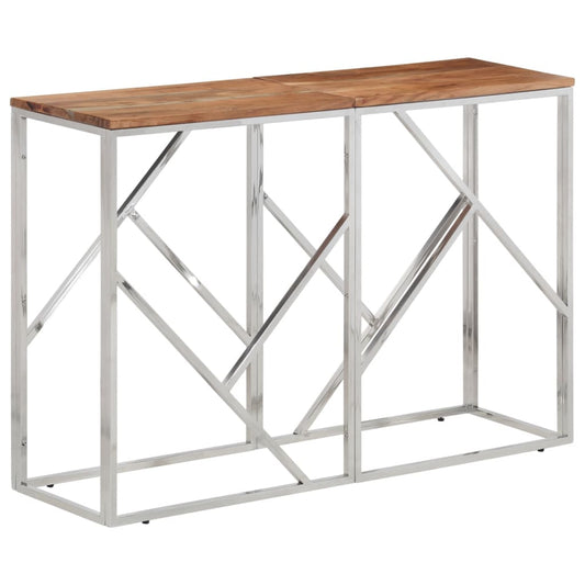 vidaXL Console Table Silver Stainless Steel and Solid Wood Acacia at Willow and Wine!