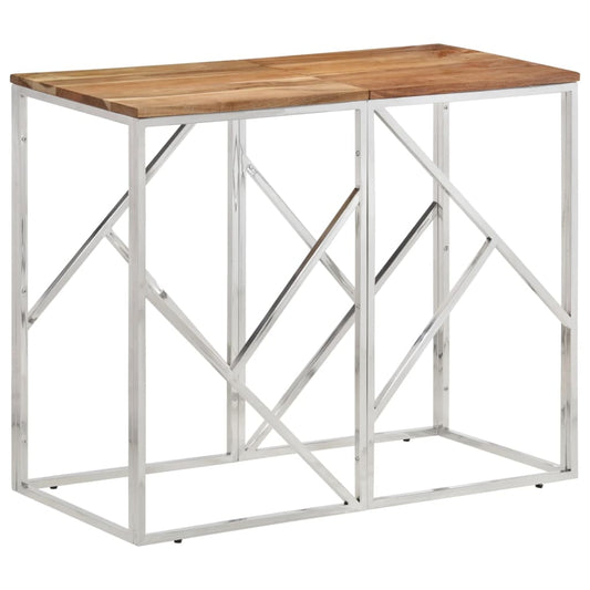 vidaXL Console Table Silver Stainless Steel and Solid Wood Acacia at Willow and Wine!