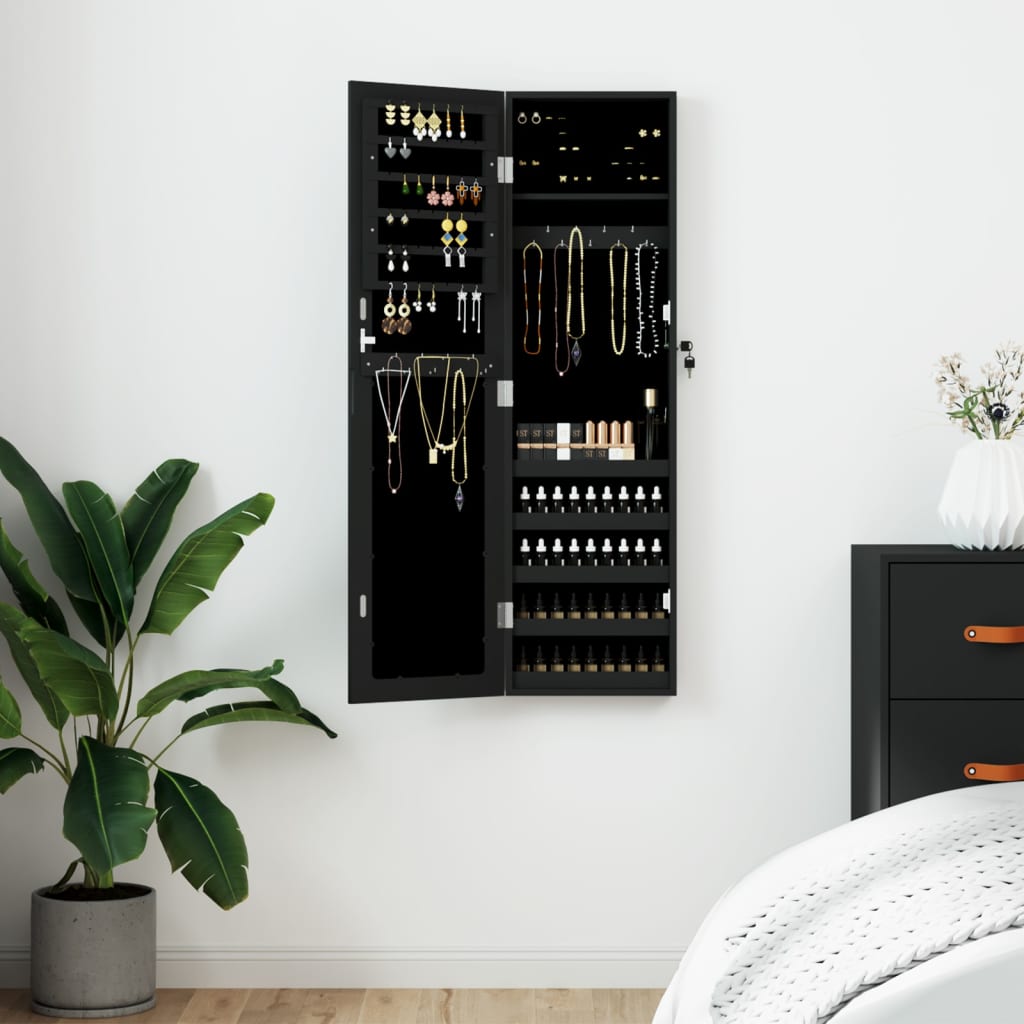 vidaXL Mirror Jewellery Cabinet Wall Mounted Black 30x8.5x106 cm at Willow and Wine!